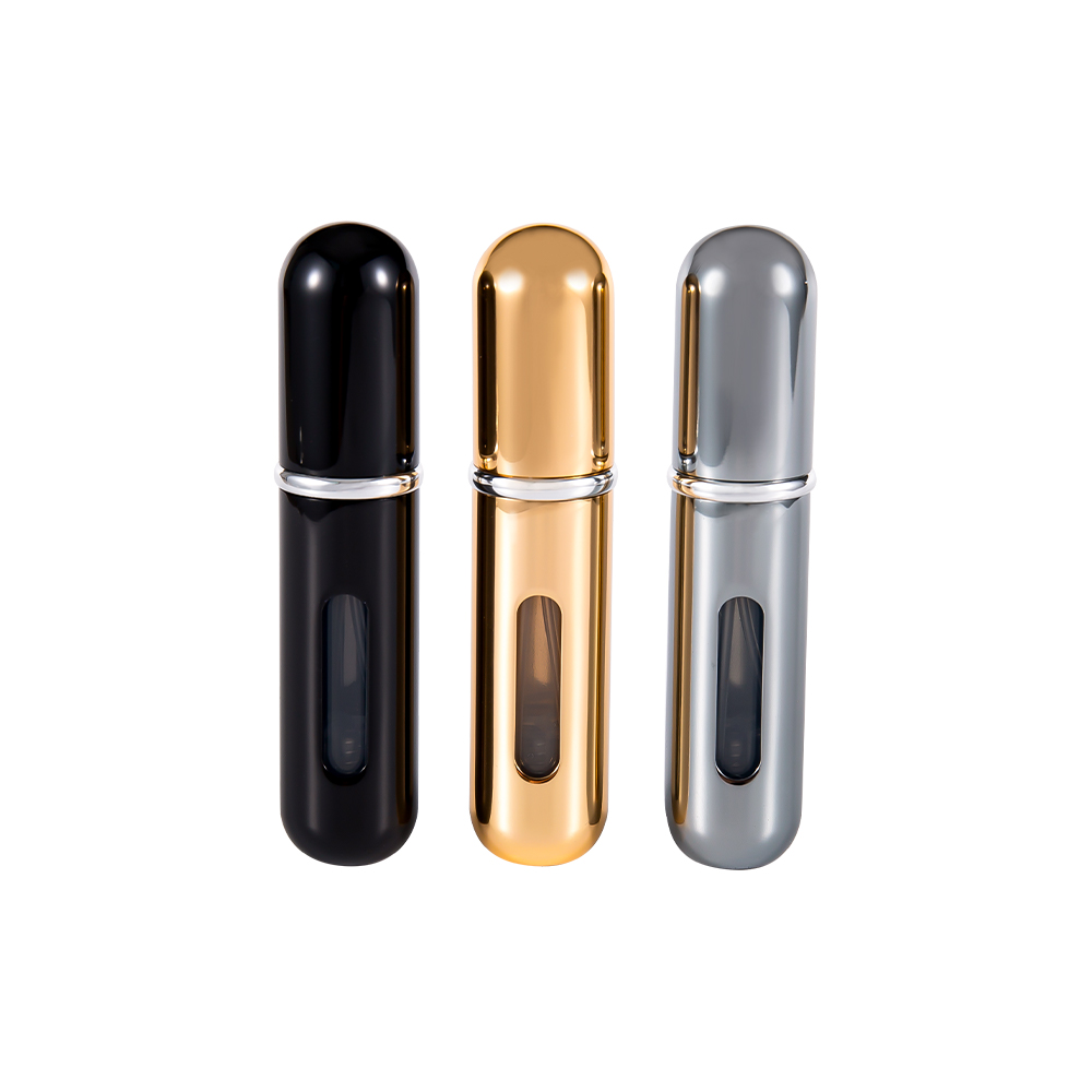 5 ml-es kerek aljú, újratölthető parfümös üveg alumínium testreszabható szín és logó