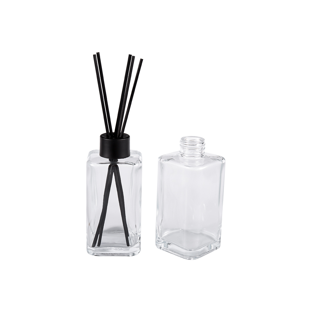 HJ-RX2247 átlátszó üveg aromaterápiás palack nagy kapacitású matt fekete üveg kupak alumínium kupak szál matrica
