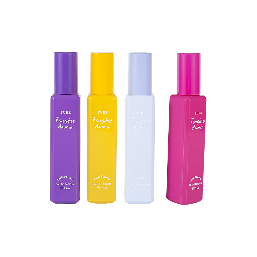 GC4222-WJ2369 15 ml-es kis űrtartalmú bevonatos üveg parfümös üveg színes PP műanyag kupakkal