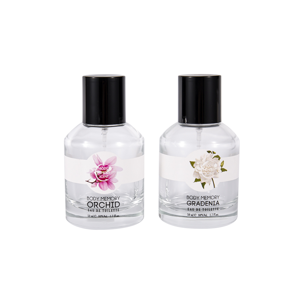 GC4815-WJ2531 50 ml-es átlátszó üveg parfümös üveg fekete PP műanyag kupakkal