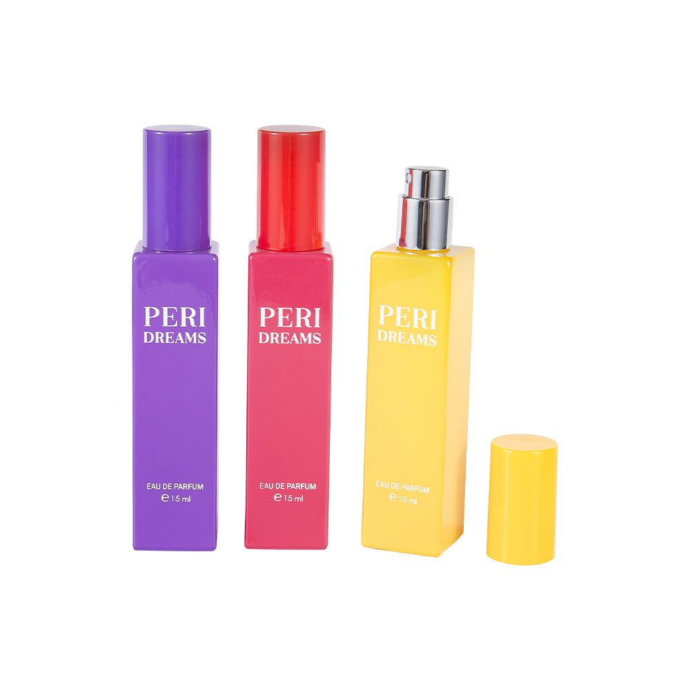 GC4421-WJ2369B 15 ml-es mini űrtartalmú bevonatos téglalap alakú parfümös üveg hengeres PP kupakkal