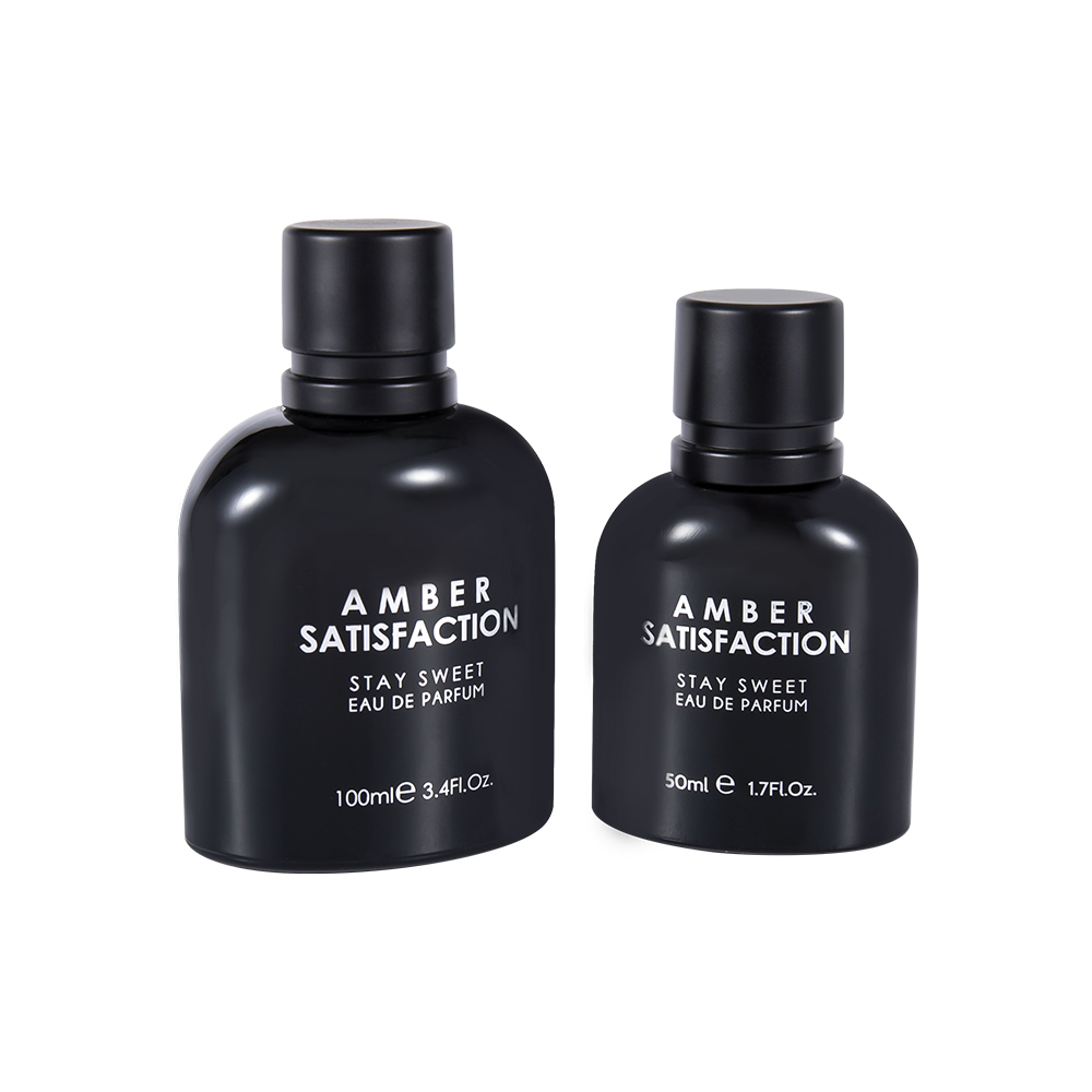 GC3894-WJ176 100ml színes bevonatú fényes fekete nyomtatott üveg parfümös palack ABS PP műanyag kupakkal
