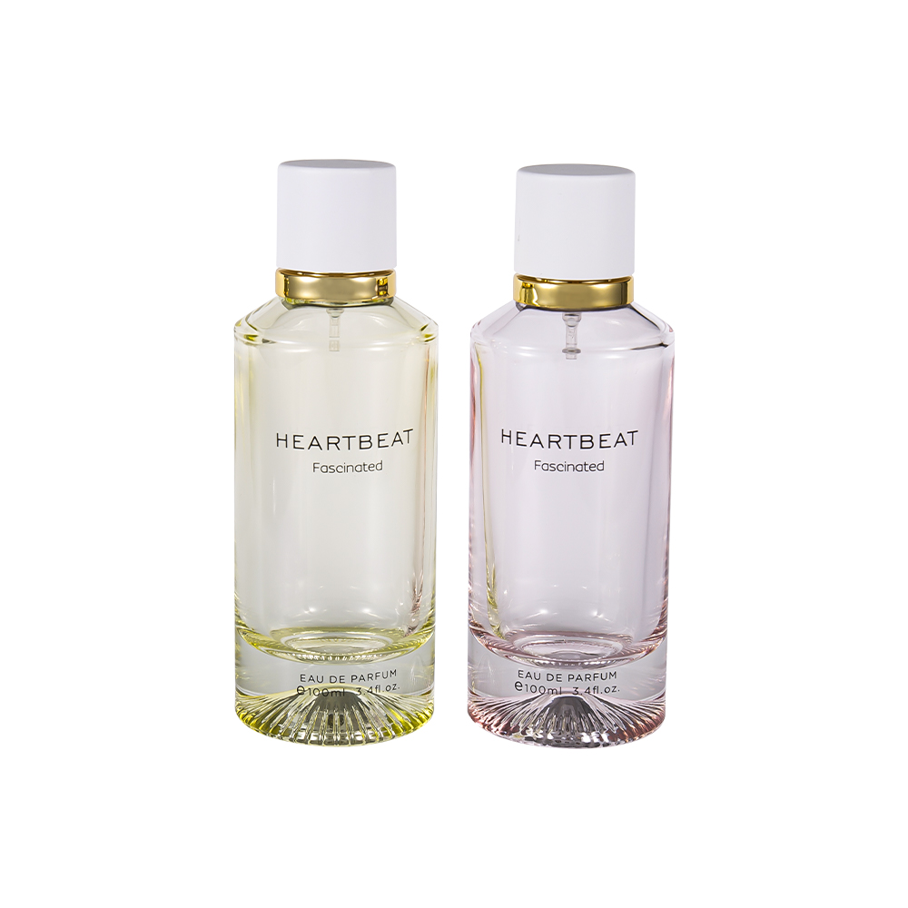 GC4406-WJ2326 100 ml-es, mintás aljú parfümös palack fehér parfüm kupakkal és nagy alumínium gyűrűvel